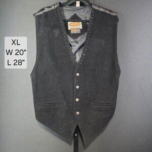 Vintage Paragraff Leather Suede Vest Mens XL Black Western Biker Concho Button
